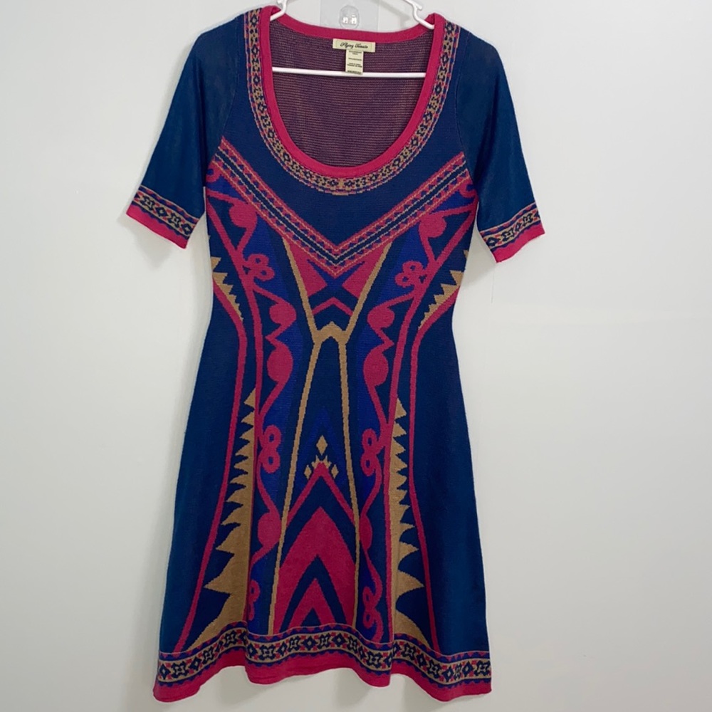 3/20🌟 Flying Tomato fit and flare short sleeve sweater dress size L blue/pink